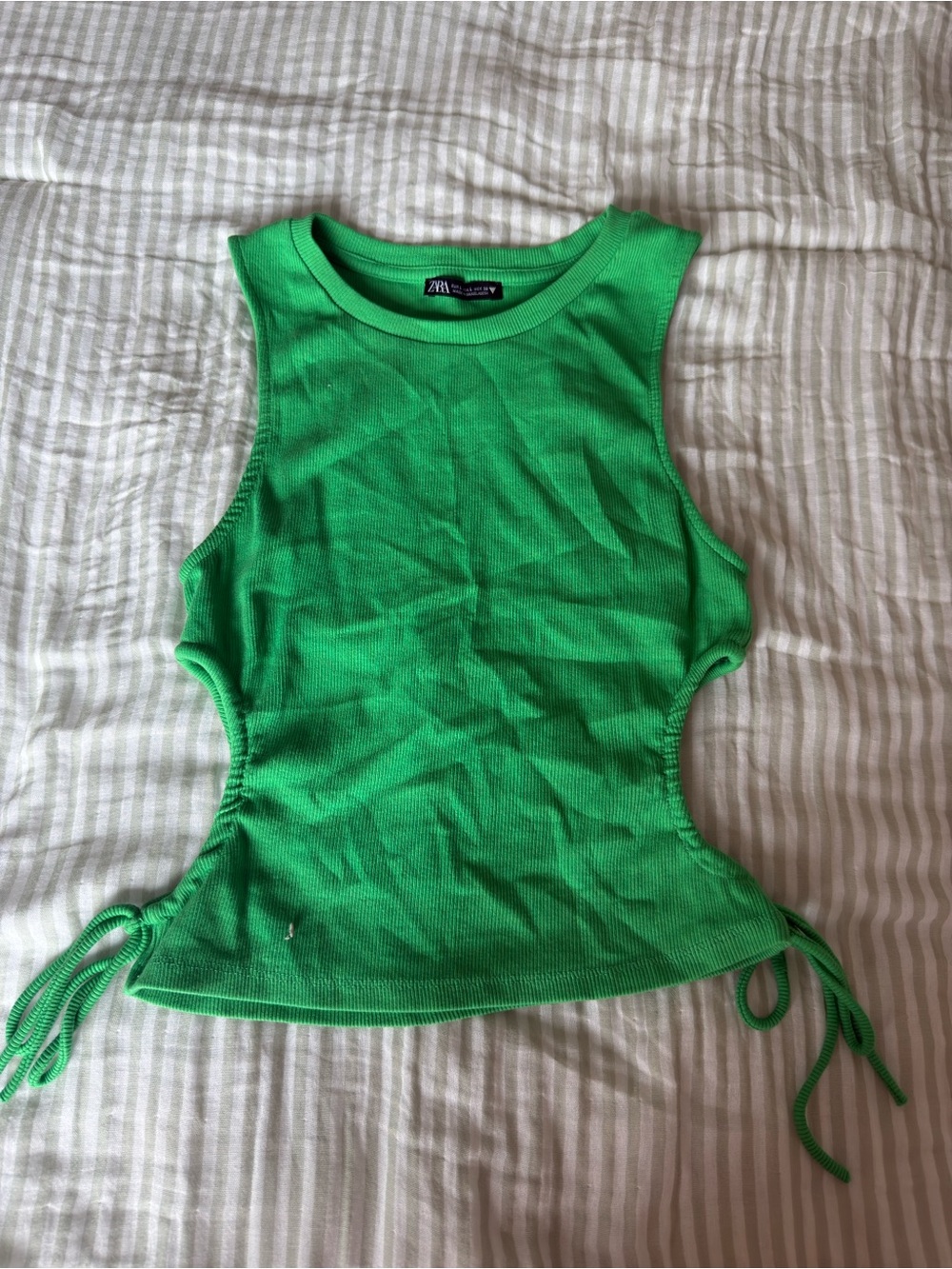 Zara Bright Green Ribbed Tank with Side Ties